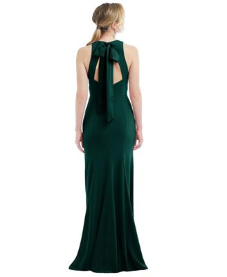 Cutout Open-Back Halter Maxi Dress with Scarf Tie