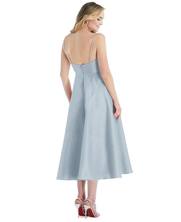 Alfred Sung Cap Sleeve Full Skirt Satin Midi Cocktail Dress in Mist, Size 10