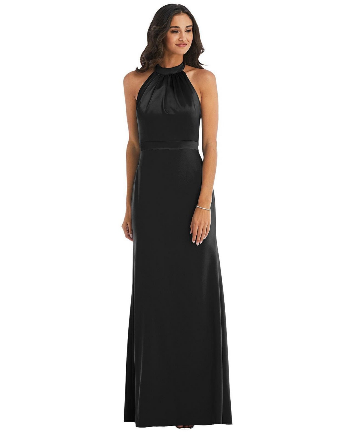 Womens High-Neck Open-Back Maxi Dress with Scarf Tie - Black