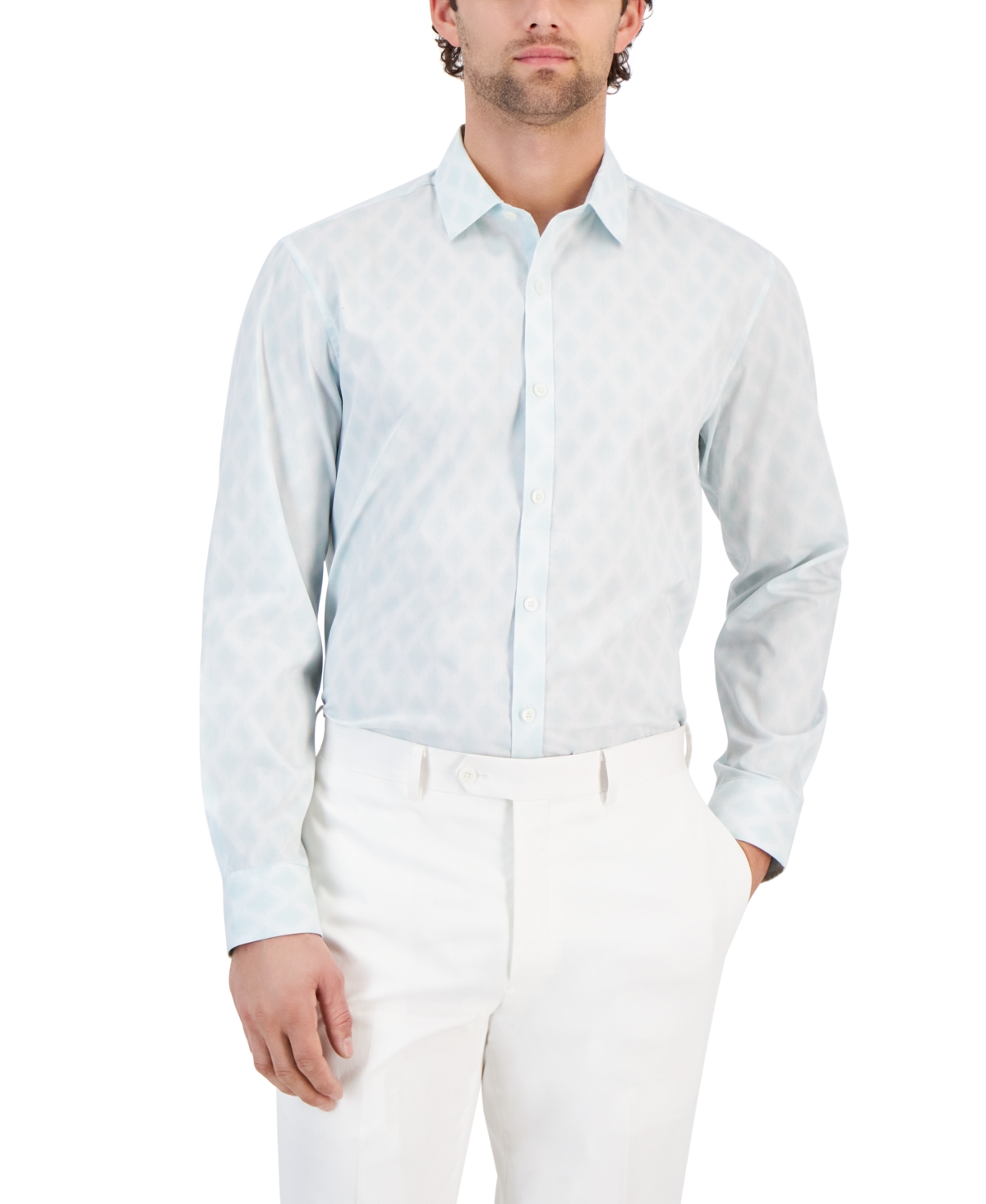 Shop Alfani Men's Regular-fit Diamond-print Shirt, Created For Macy's In Green