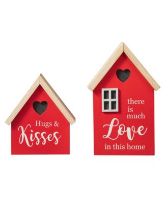 Lighted Valentine's Wooden House-Shaped Table Decor, Set of 2