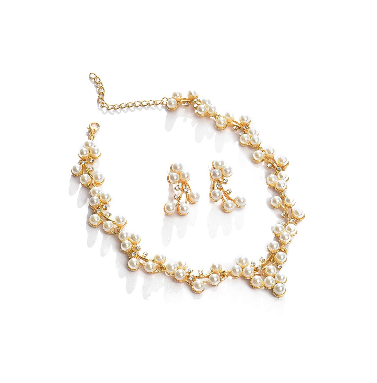 Women's Gold Pearl Cluster Jewelry Set - Gold