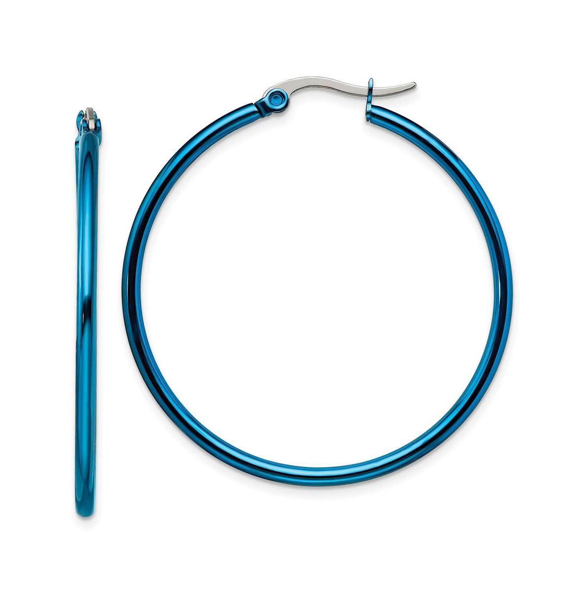 Stainless Steel Polished Blue plated Hoop Earrings - Blue