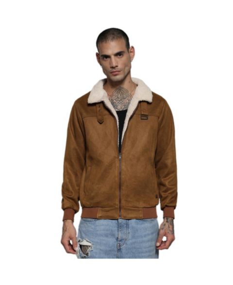 Мужская куртка Cahoot Brown Zip-Front With Fleece Detail, цвет: Коричневый