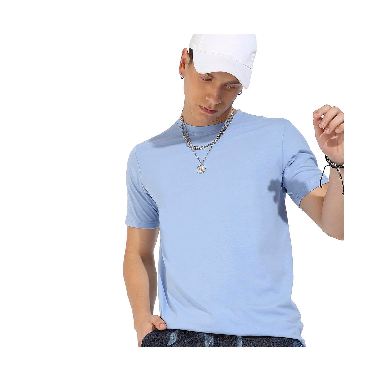 CAMPUS SUTRA MEN'S PASTEL BLUE BASIC REGULAR FIT T-SHIRT