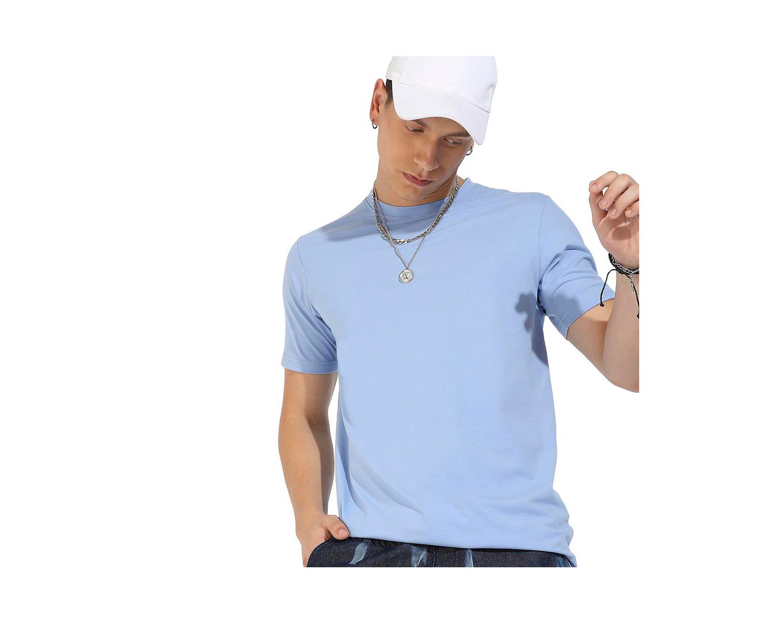 Men's Pastel Blue Basic Regular Fit T-Shirt