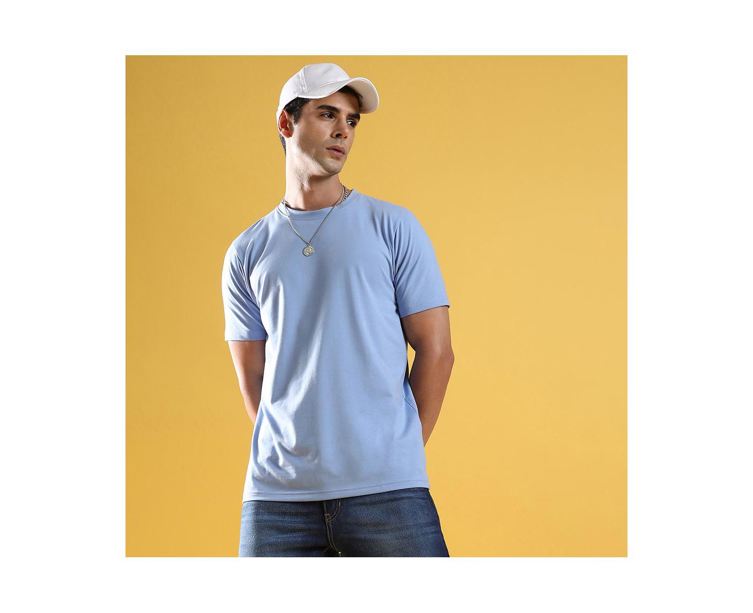 Men's Pastel Blue Basic Regular Fit T-Shirt