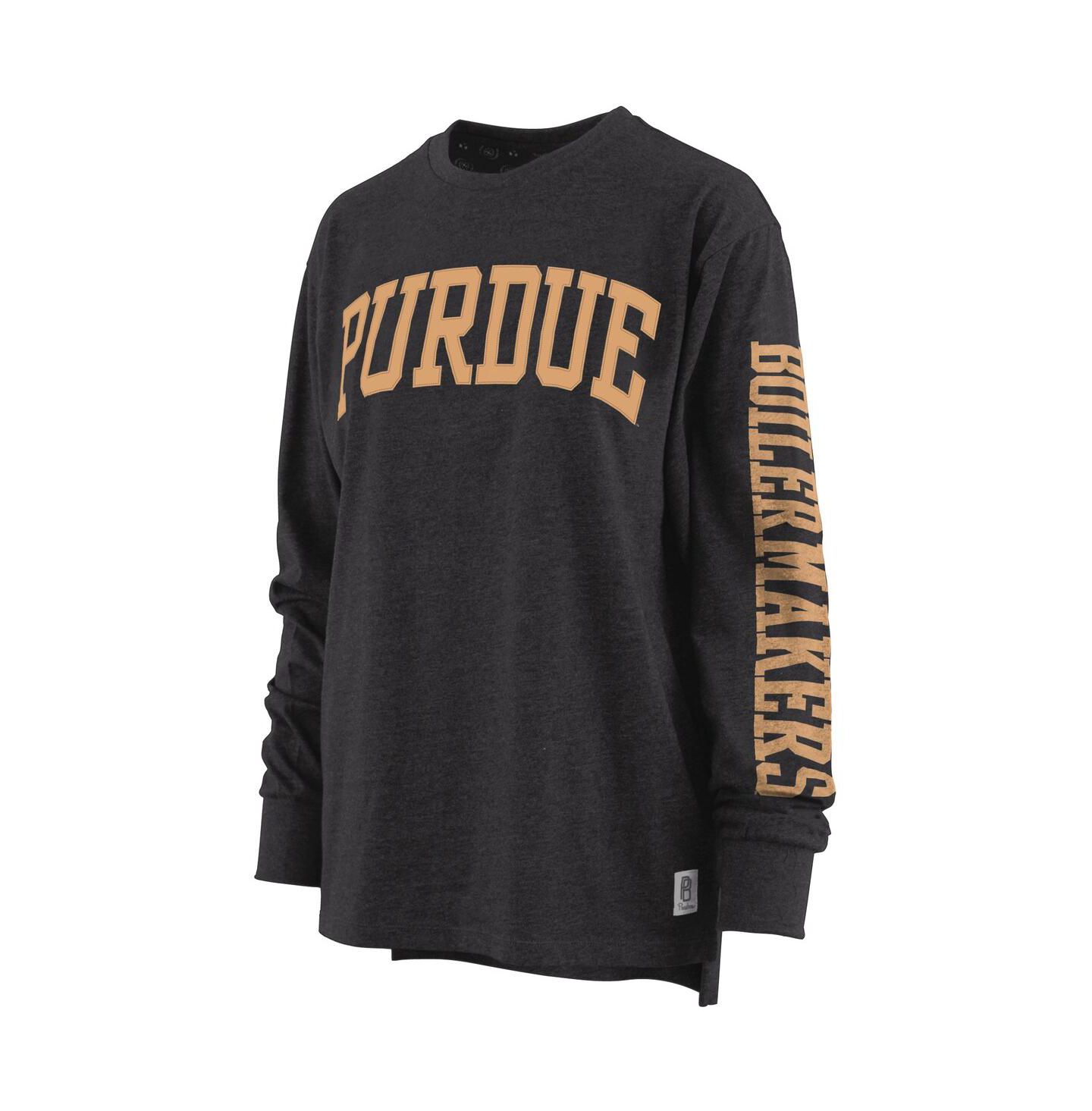 Женская футболка Pressbox Heathered Black Purdue Boilermakers Two-Hit Canyon Long Sleeve — фото 2