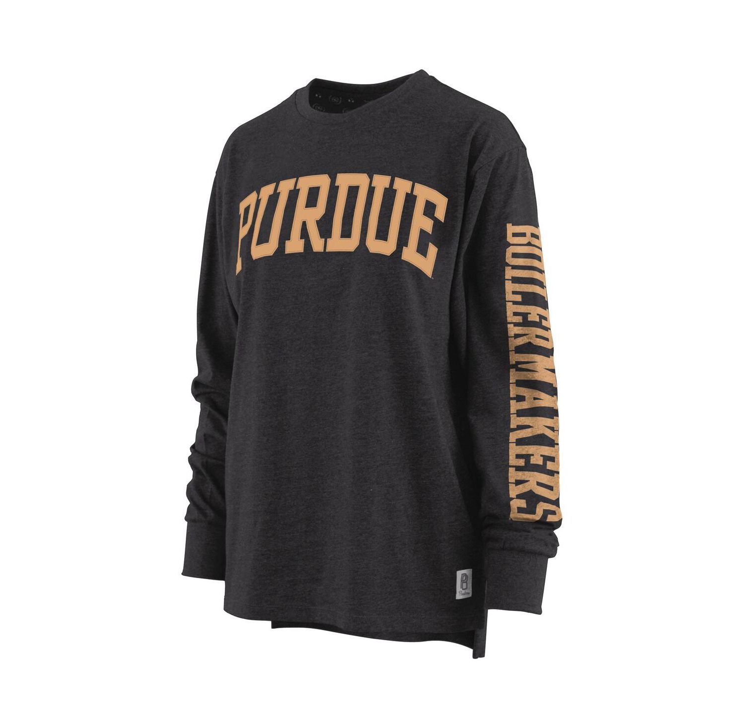 Women's Heathered Black Purdue Boilermakers Two-Hit Canyon Long Sleeve T-shirt