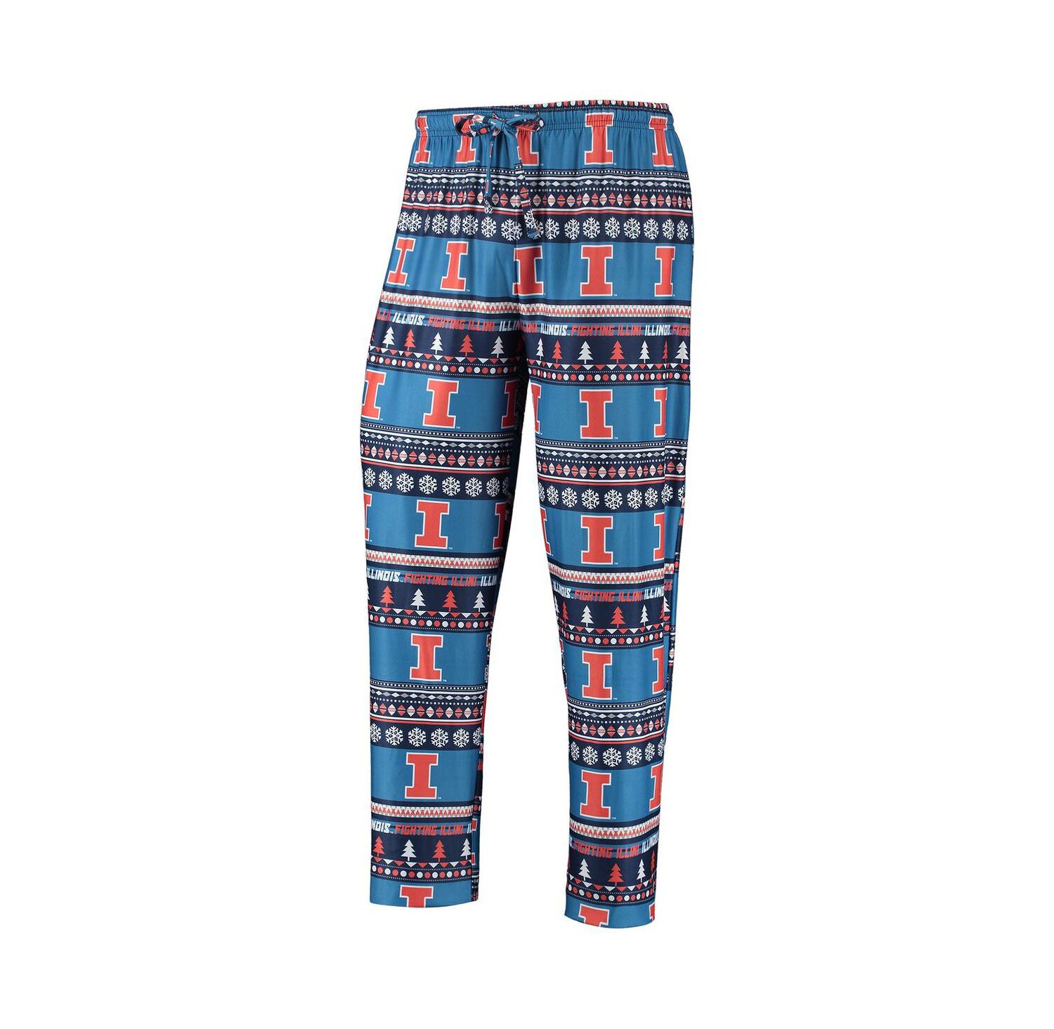 Men's Blue Illinois Fighting Illini Ugly Sweater Long Sleeve T-shirt and Pants Sleep Set