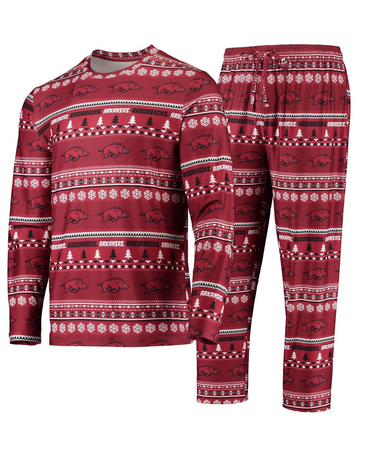 Men's Concepts Sport Cardinal Arkansas Razorbacks Ugly Sweater Long Sleeve T-shirt and Pants Sleep Set - Cardinal