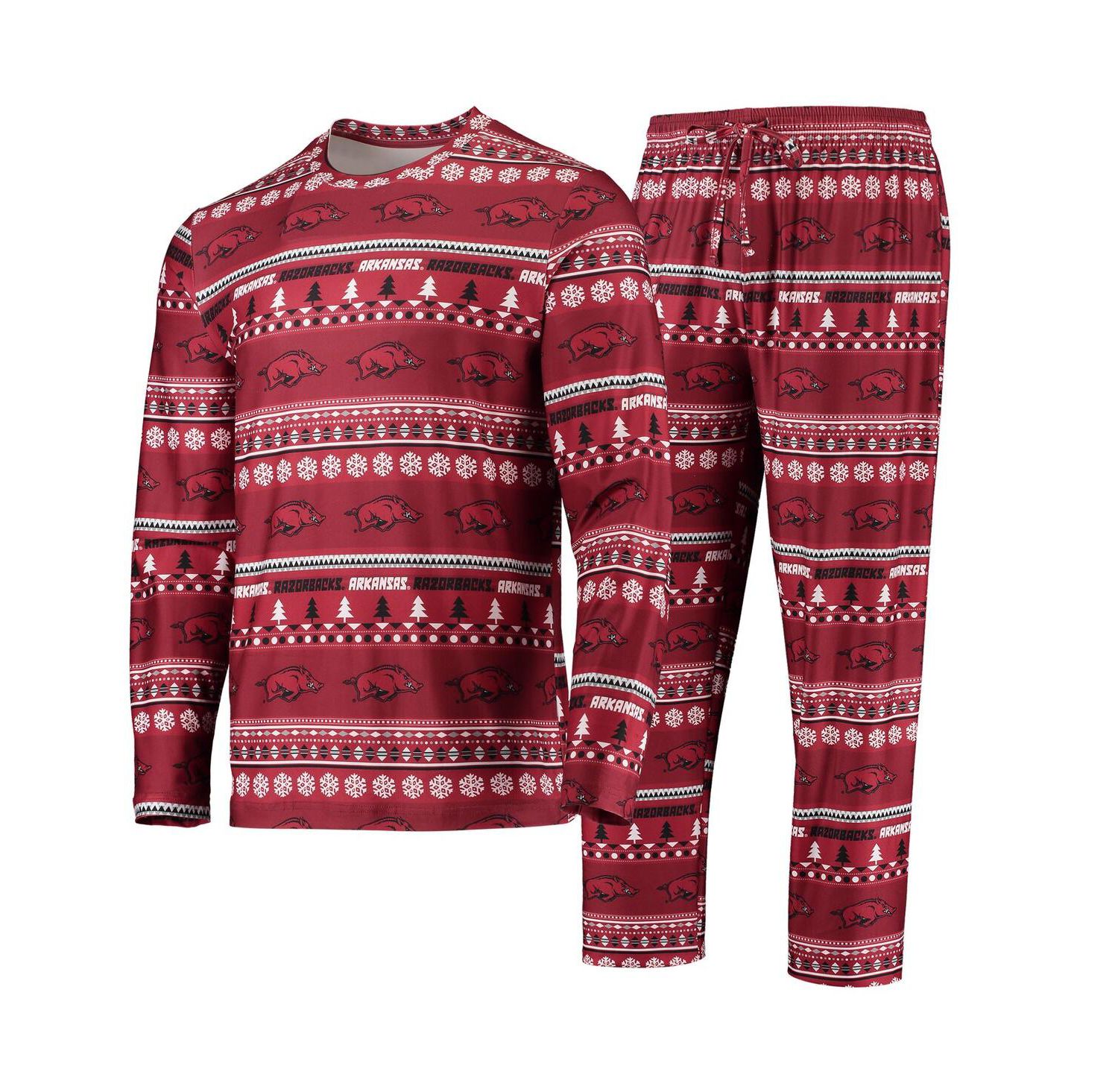 Men's Cardinal Arkansas Razorbacks Ugly Sweater Long Sleeve T-shirt and Pants Sleep Set