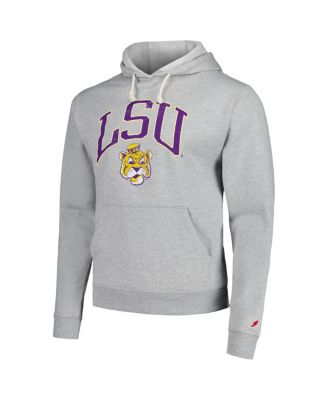 Men's Heather Gray Distressed LSU Tigers Tall Arch Essential Pullover Hoodie