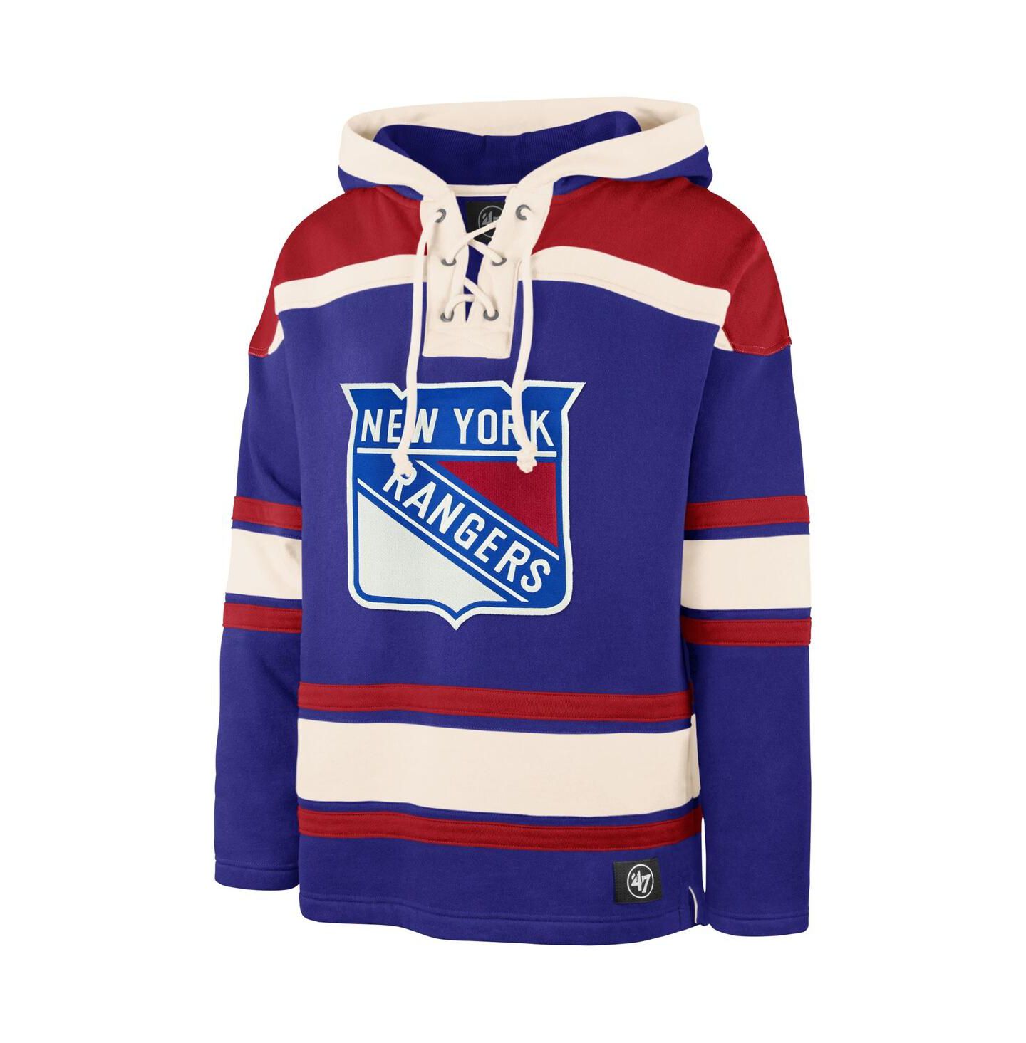Мужское худи '47 Brand Mika Zibanejad Blue New York Rangers Player Name and Number Lacer Pullover — фото 2