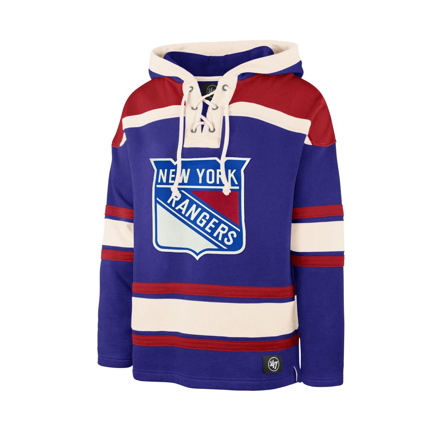 Men's Mika Zibanejad Blue New York Rangers Player Name and Number Lacer Pullover Hoodie