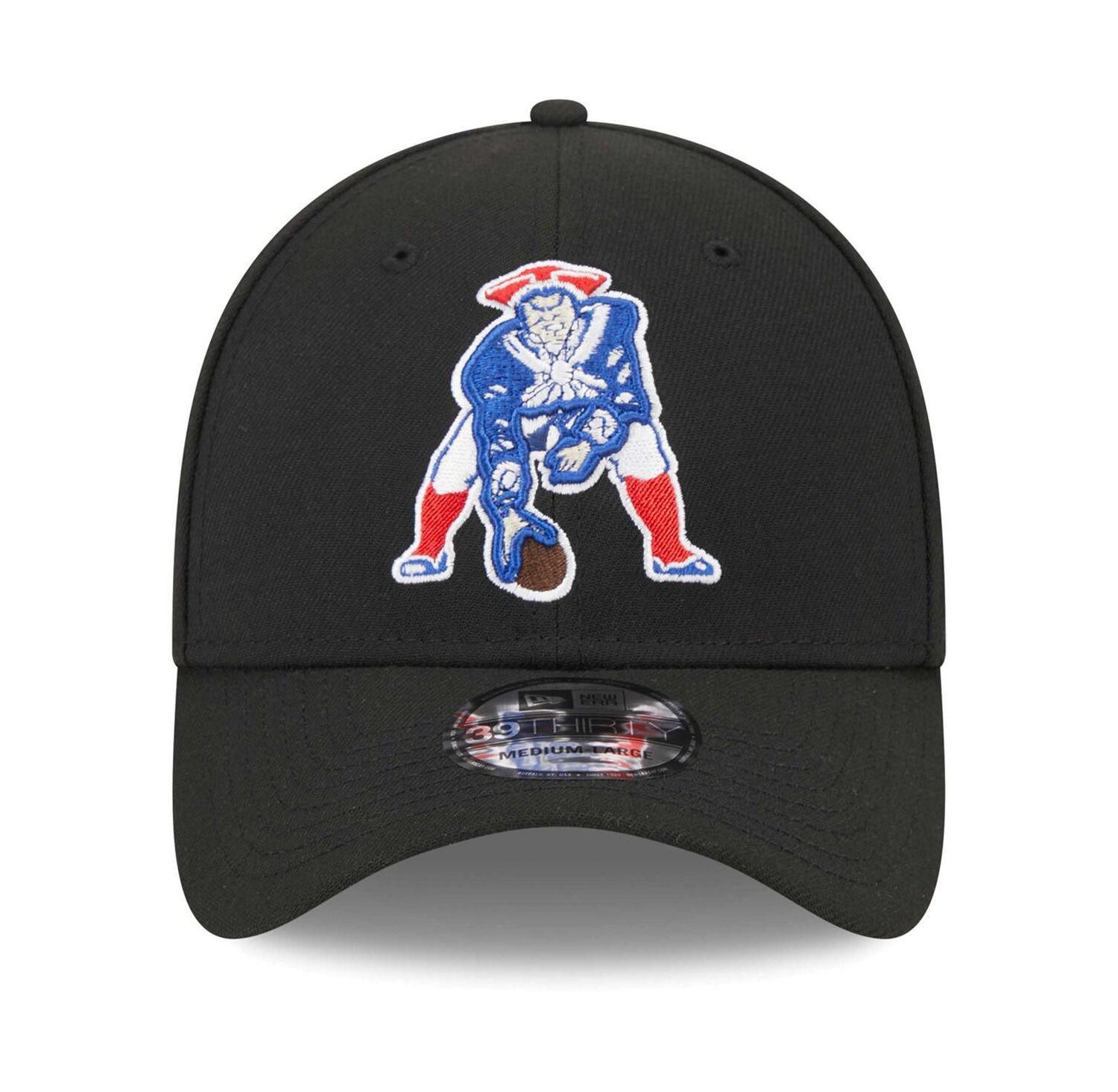 Men's Black New England Patriots Throwback Main 39THIRTY Flex Hat