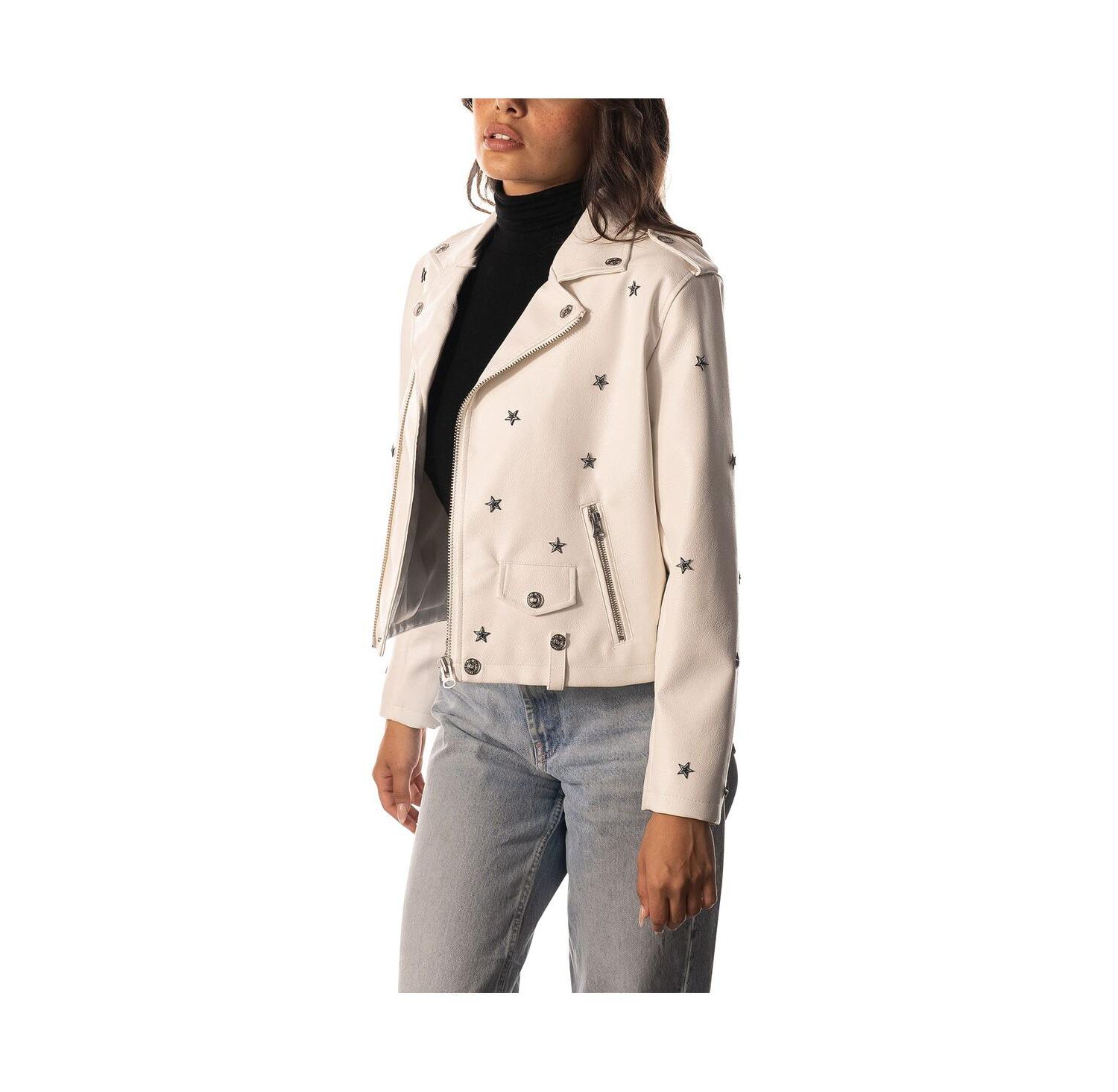 Women's White Dallas Cowboys Faux Leather Full-Zip Racing Jacket