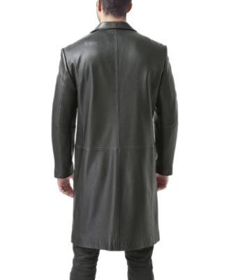 Men Classic Leather Long Walking Coat - Tall