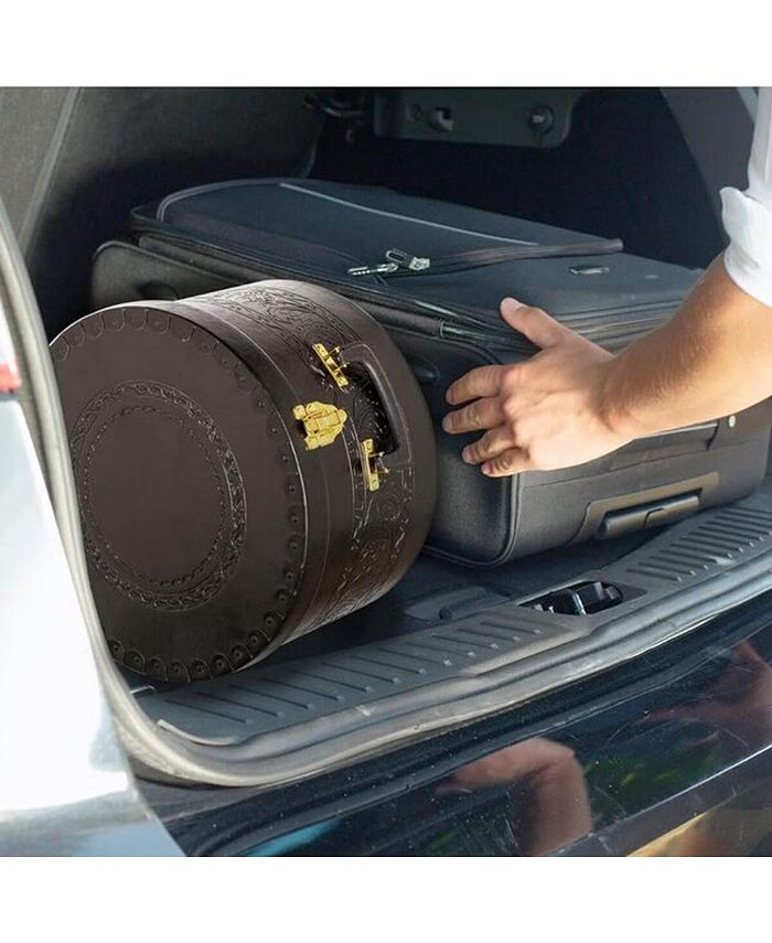 Hat Case Creative Scents Luxury Hat Box – Round Storage Case With Gold Lock & Handle (Black, 15.5\ Diameter) Hat Case For Travel