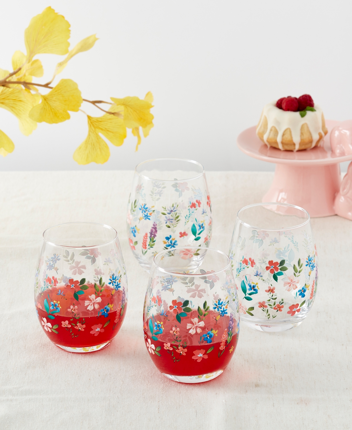 Shop Tabletops Gallery Spring Bliss Stemless Wine Glasses, Set Of 4 In Multi