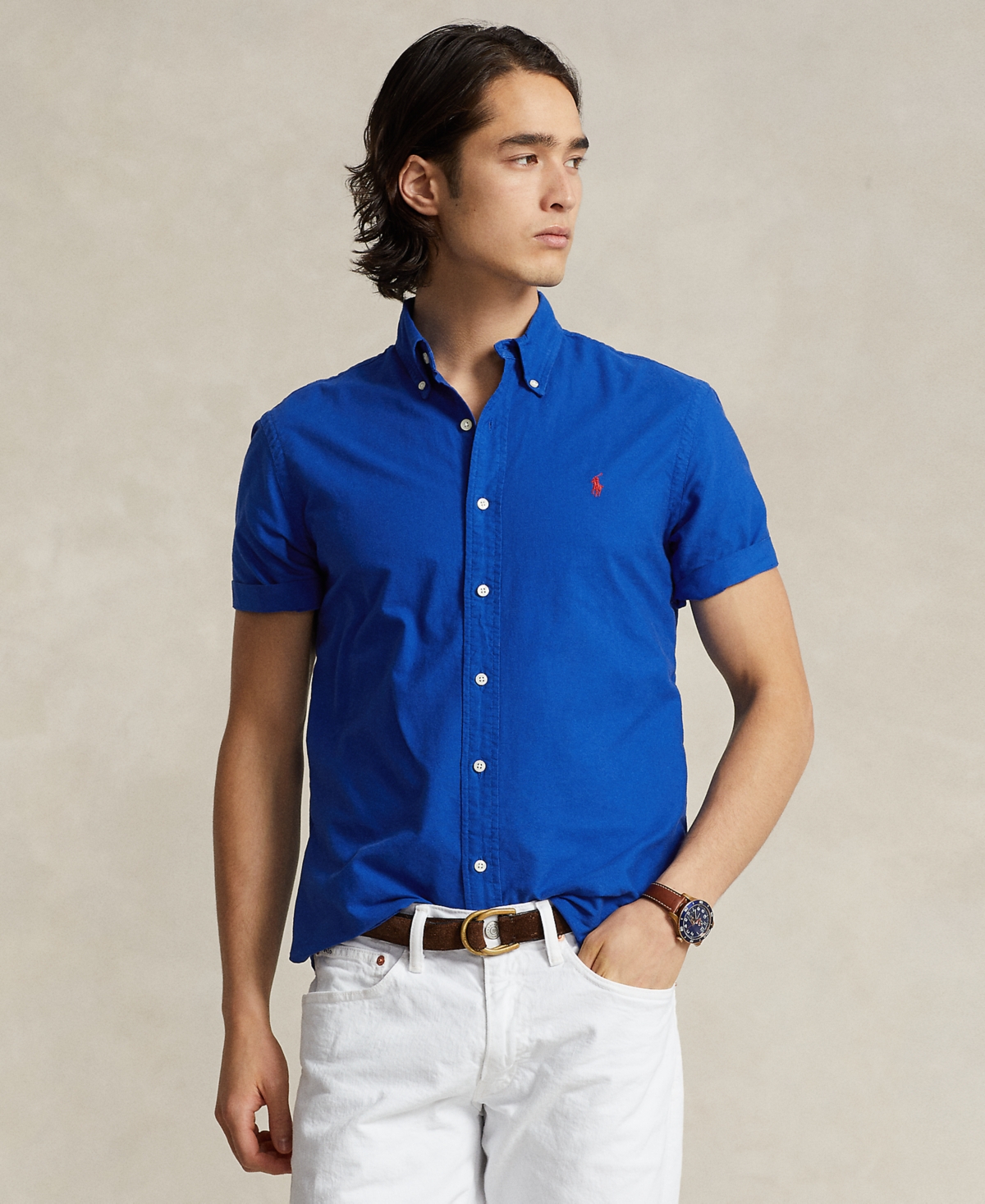 Shop Polo Ralph Lauren Men's Classic-fit Garment-dyed Oxford Shirt In Saphire Star