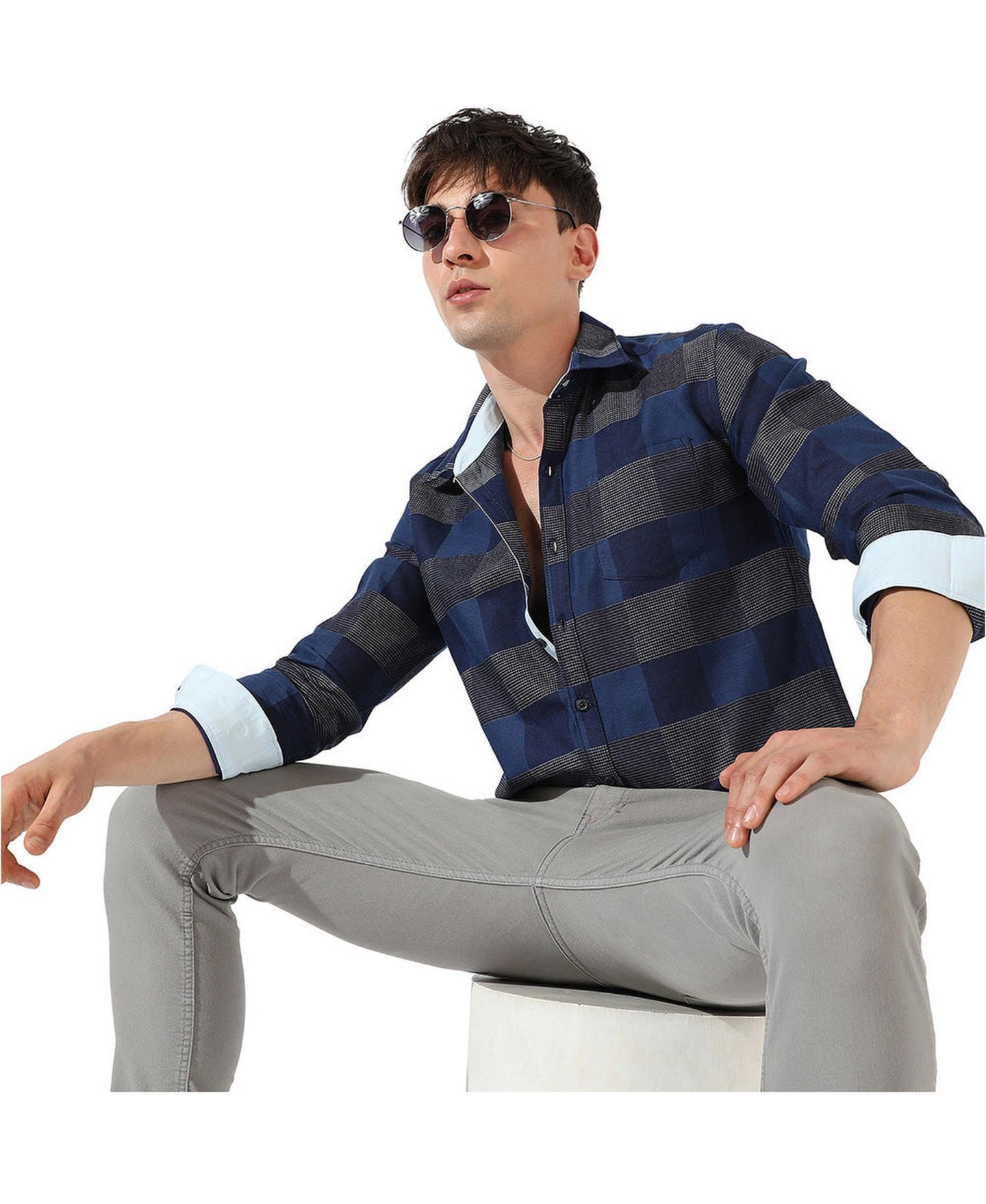 Мужская рубашка Cahoot Men Full Sleeve Checkered Casual, цвет: Джинсовый синий — фото 3