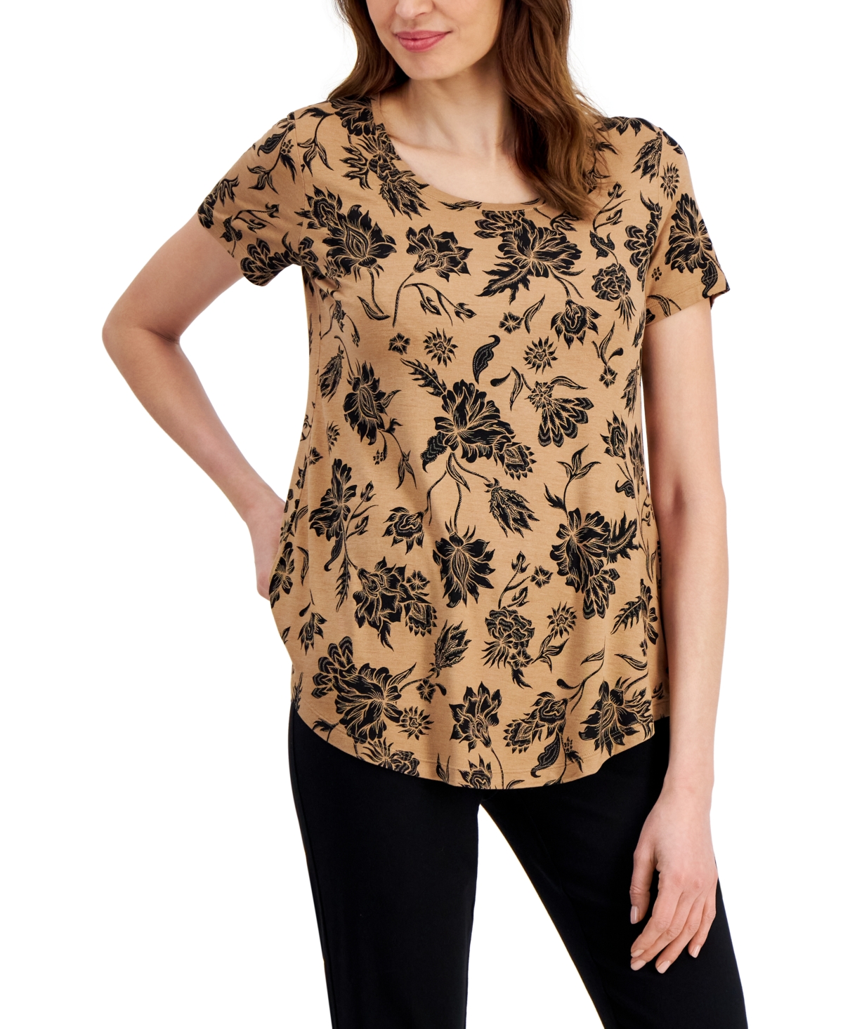 JM COLLECTION WOMEN'S PRINTED SHORT-SLEEVE SCOOP-NECK TOP, CREATED FOR MACY'S 