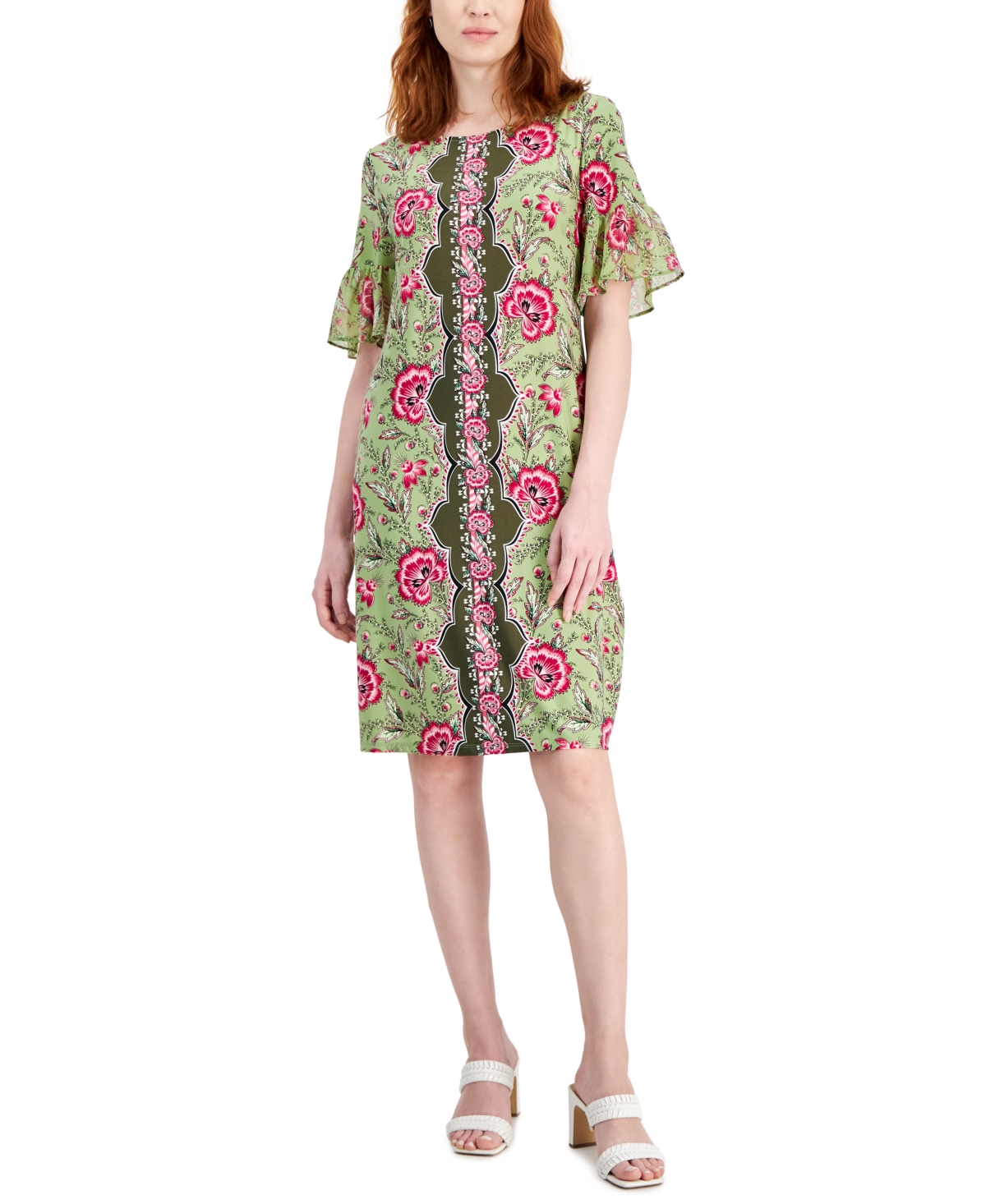 Women's Printed Short Sleeve A-Line Dress, Created for Macy's - Luau Green Combo