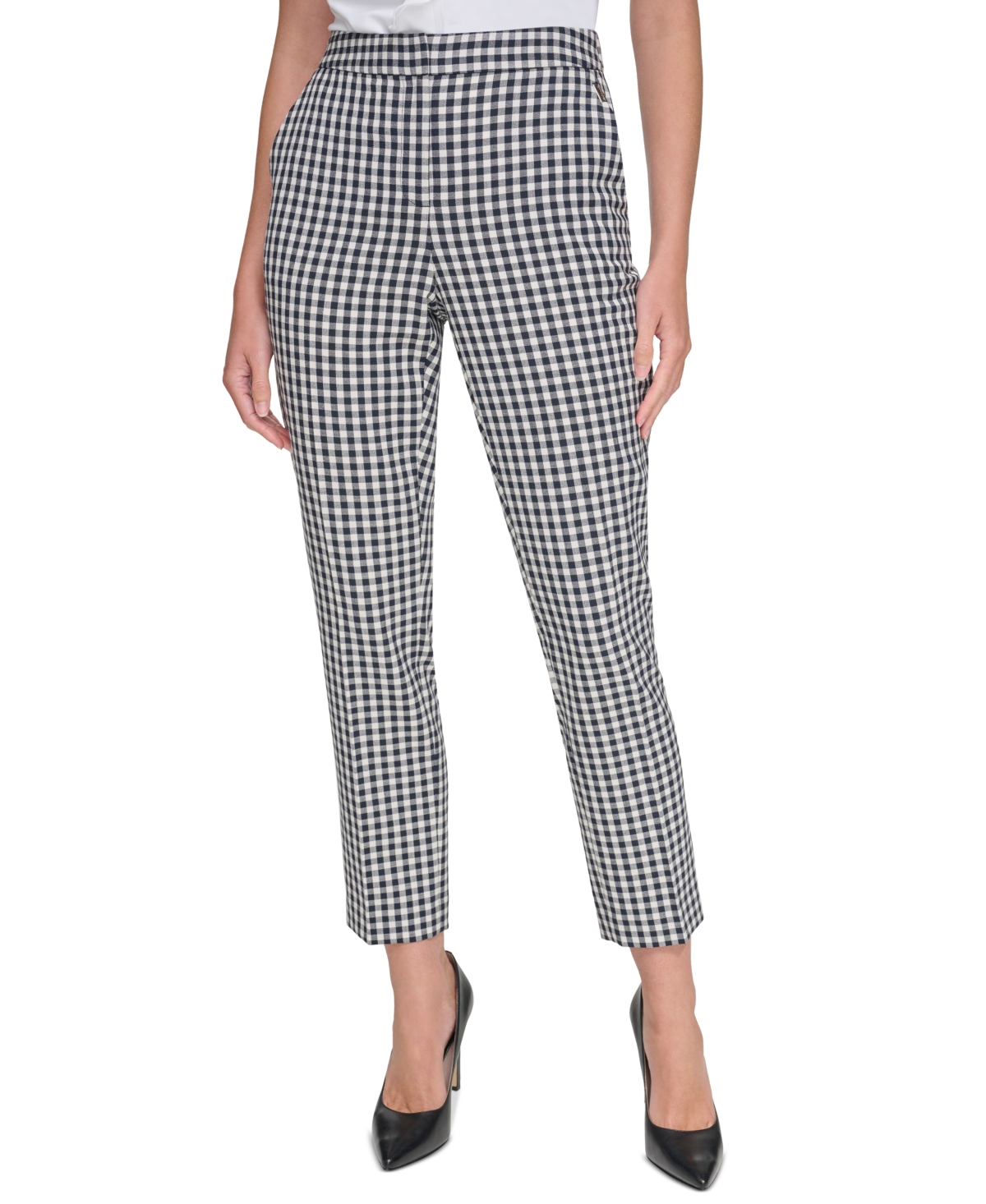 Shop Tommy Hilfiger Women's Sloane Gingham Ankle Pants In Midnight,ivory