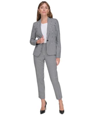 Shop Tommy Hilfiger Womens Gingham One Button Blazer Sloane Gingham Ankle Pants In Midnight,ivory