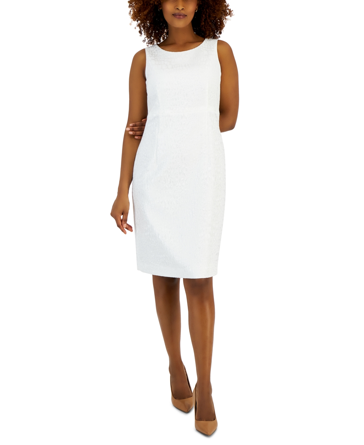 Shop Kasper Women's Jacquard-texture Seamed Sheath Dress In Lily White