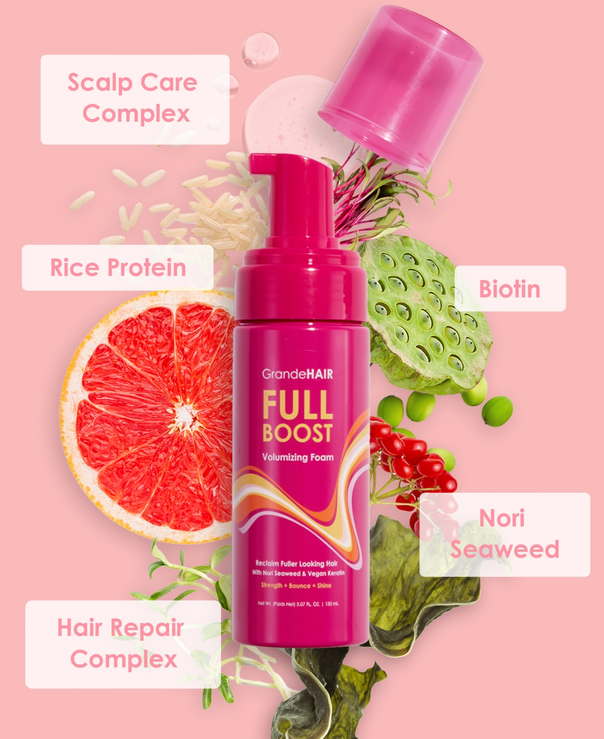 Grande Cosmetics Grandehair Full Boost Volumizing Foam, 5.07 Oz. In No Color