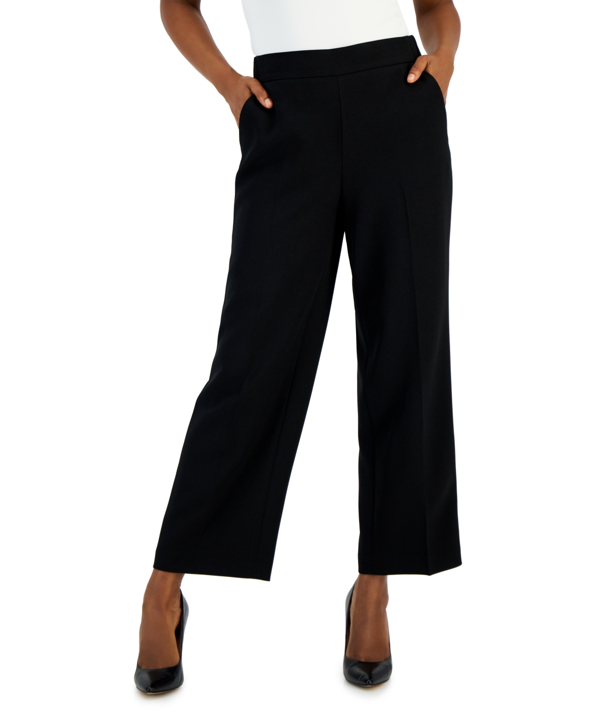 Shop Kasper Women's Stretch-crepe Straight-leg Ankle Pants In Black