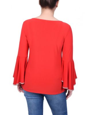 Petite Long Bell Sleeve Knit Top with Stone Details