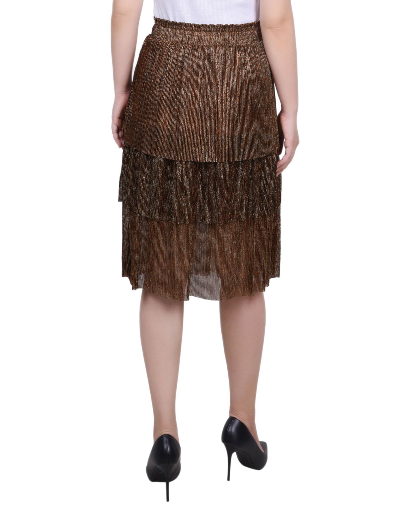 Женская юбка NY Collection Petite Tiered Mesh Plisse, цвет: Бронзовый — фото 2