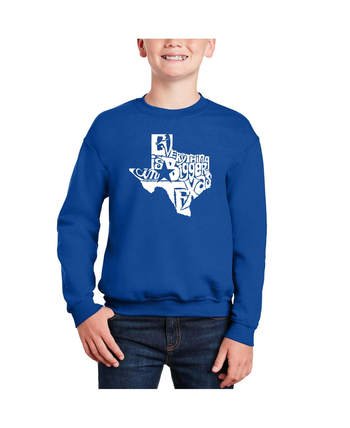 La Pop Art Boys Everything Is Bigger In Texas Word Art Crewneck Sweatshirt