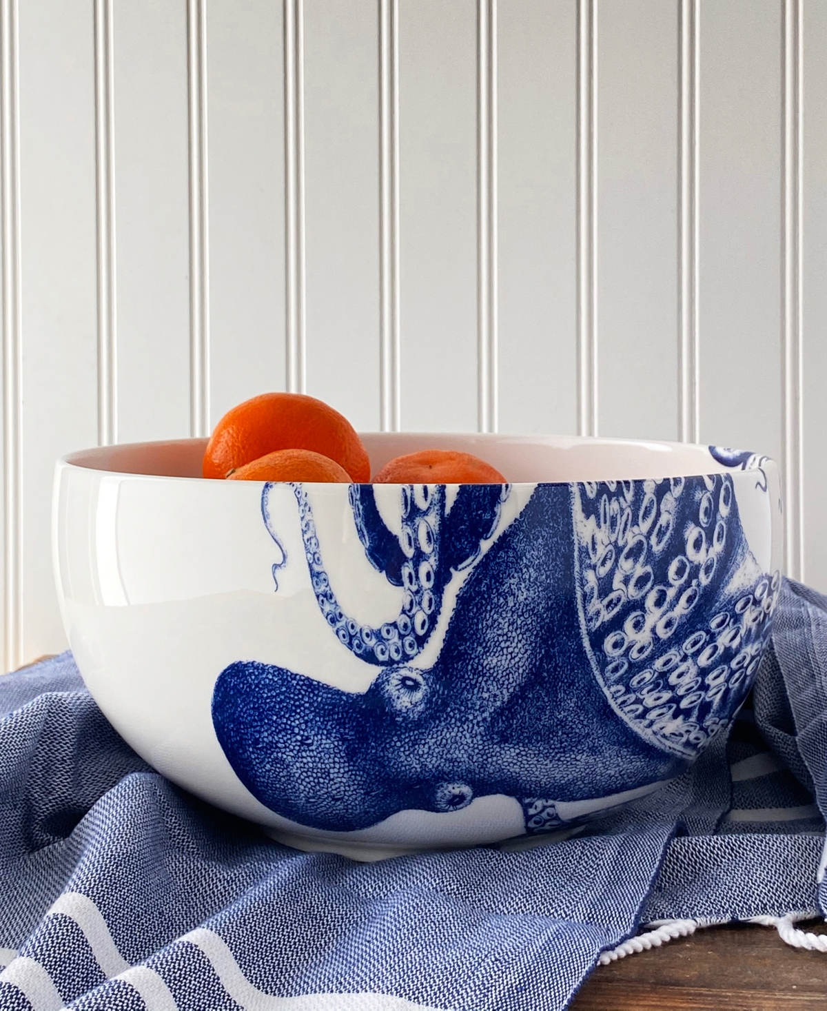 Caskata Lucy Octopus Large Round Serving Bowl In Blue On White
