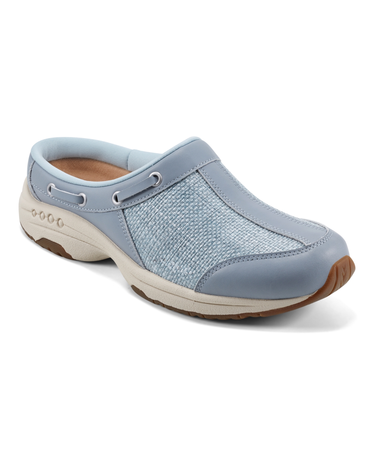 Women's Travelport Round Toe Casual Slip-on Mules - Light Blue Woven Multi - Leather, Manmad