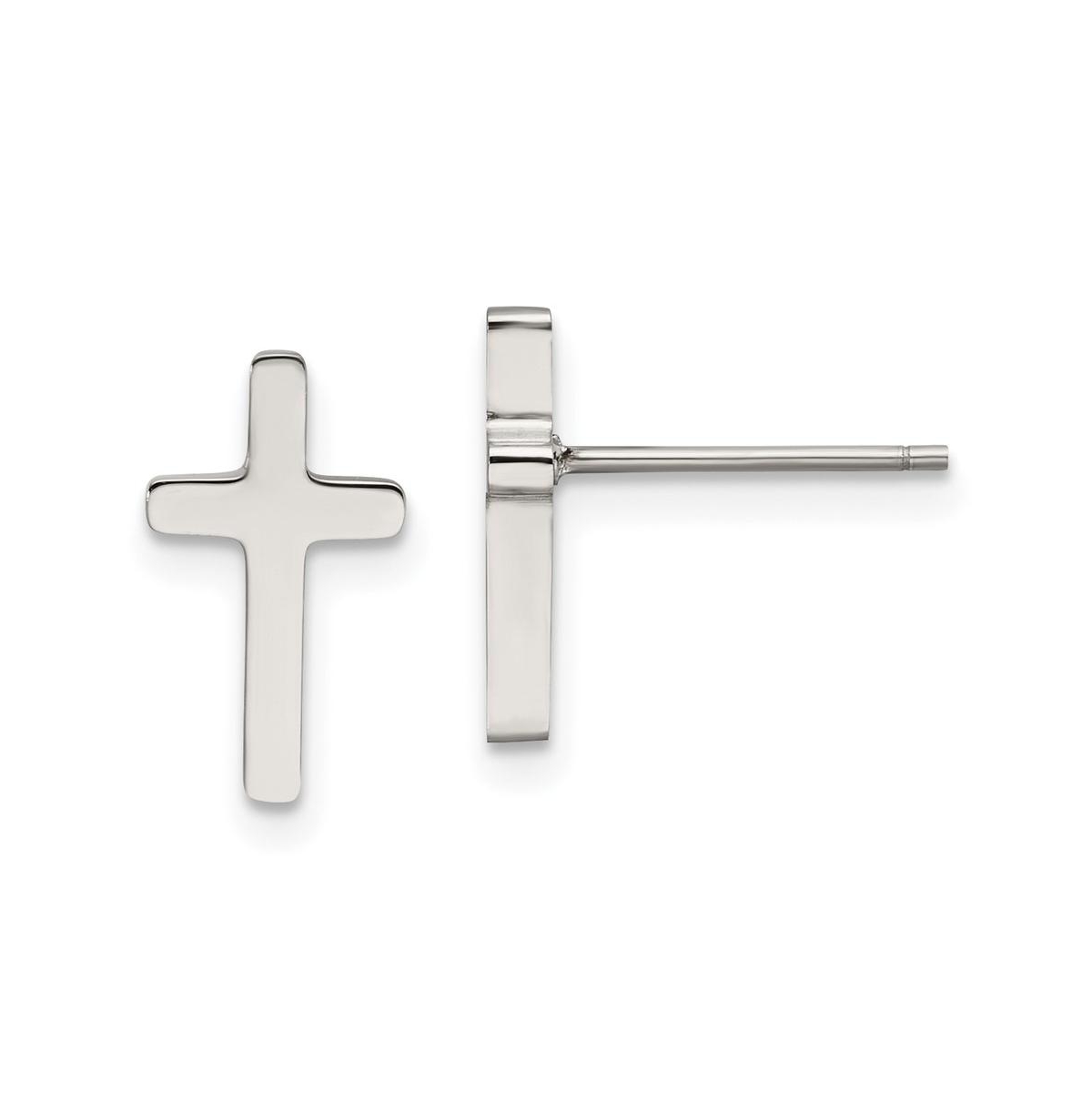 Stainless Steel Polished Cross Earrings - Silver