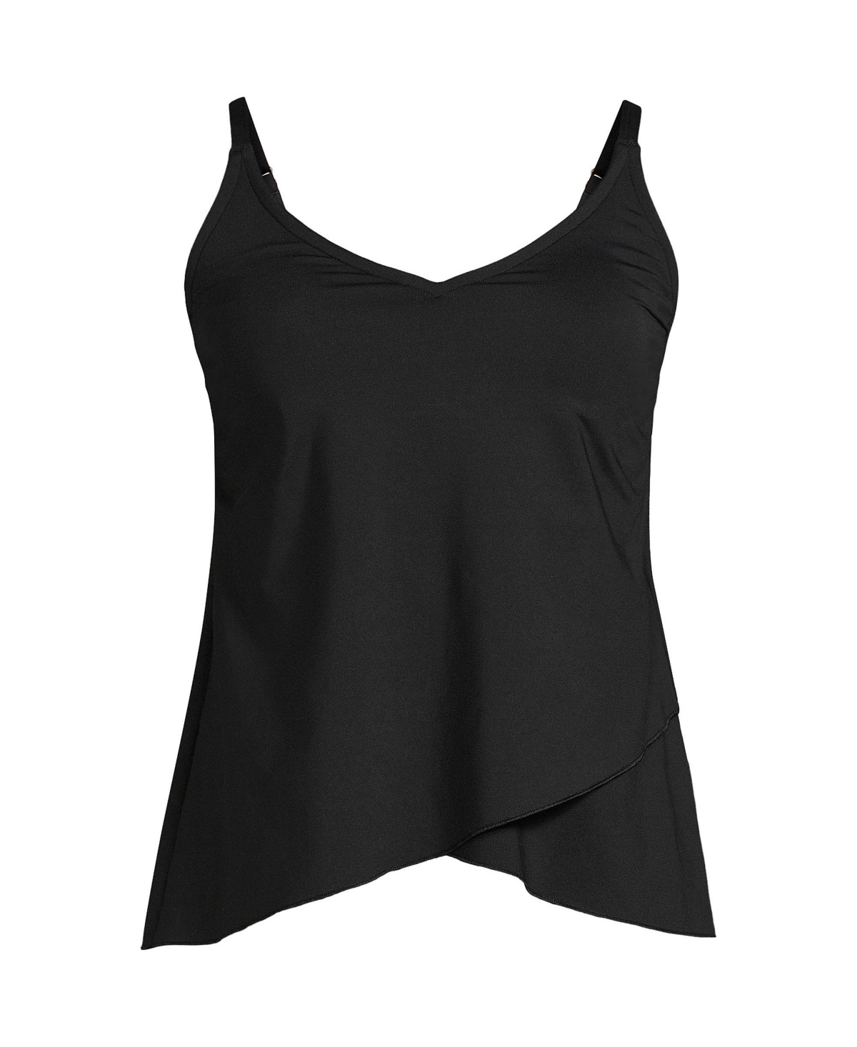 Plus Size Long Torso Chlorine Resistant Tulip Hem Tankini Swimsuit Top - Black