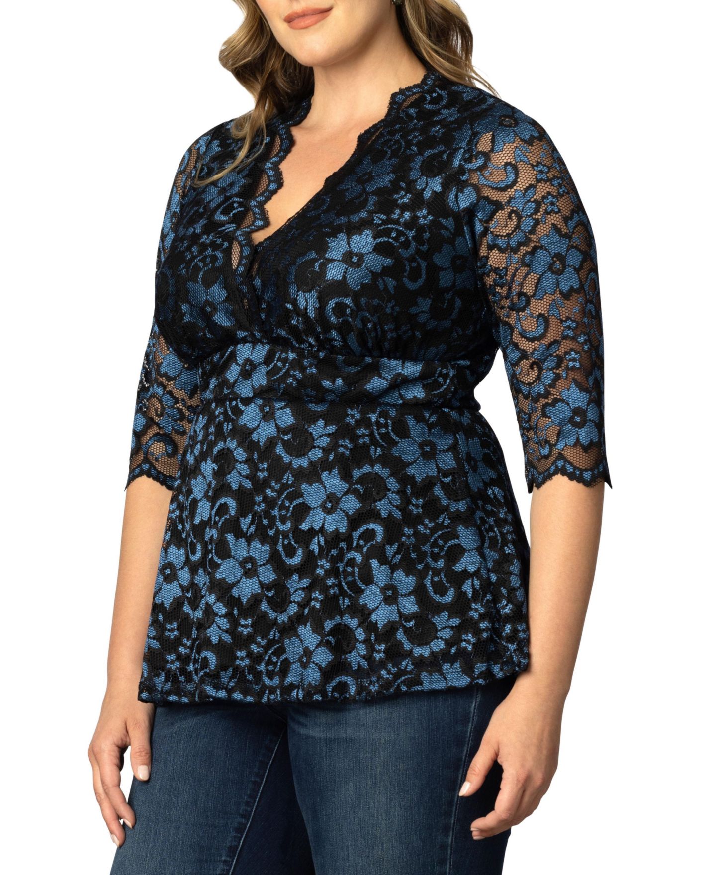 Женский топ Kiyonna Plus Size Luxe Lace Top, цвет: Тёмный синий — фото 2