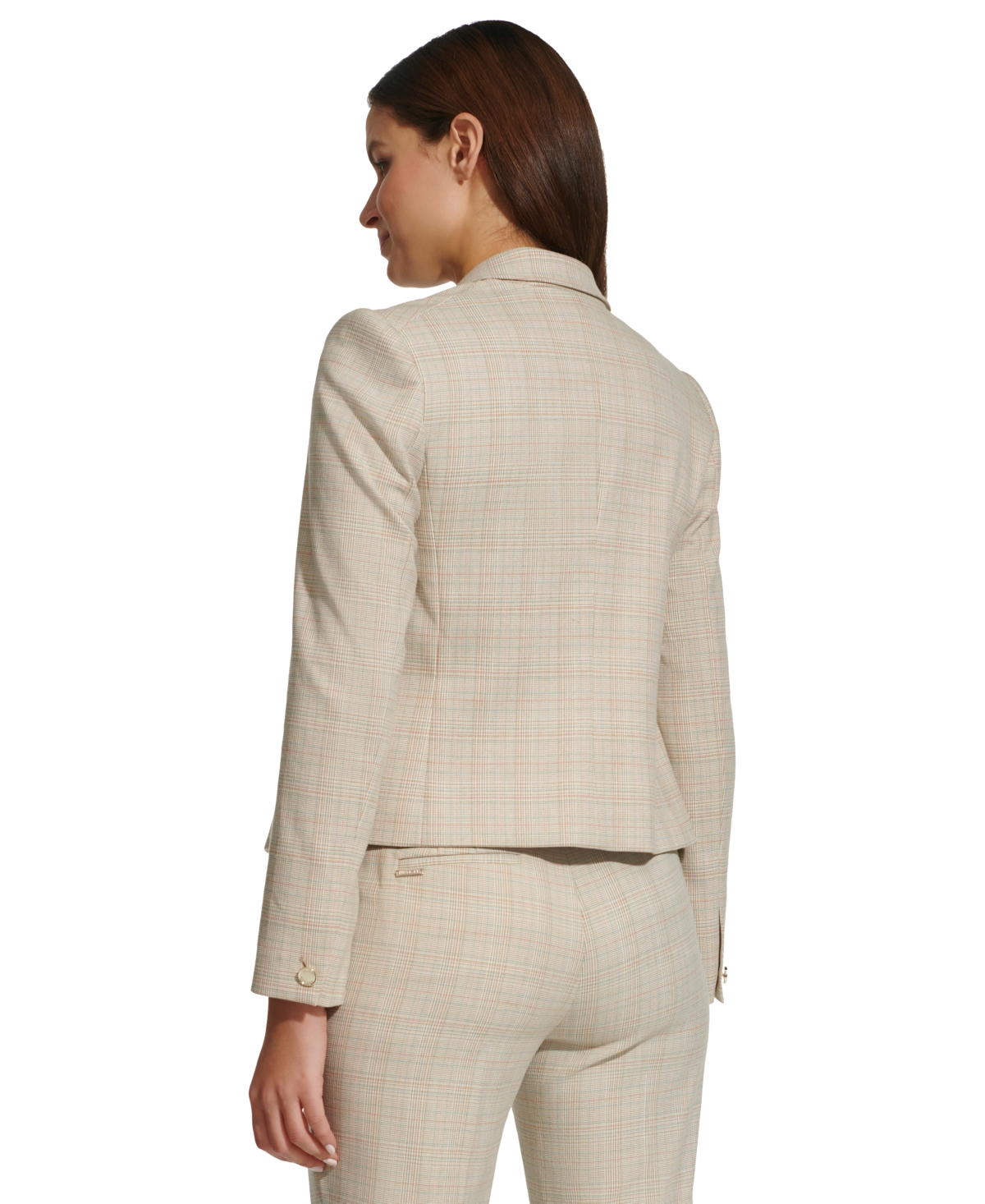 Shop Tommy Hilfiger Women's Check Open-front Jacket In Khaki Multi
