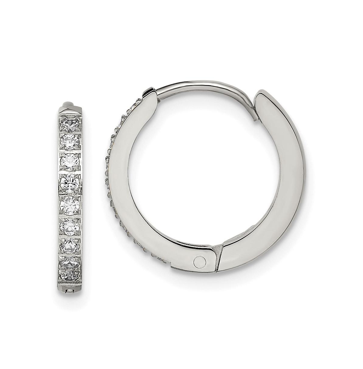 Stainless Steel Polished Crystal Hinged Hoop Earrings - Silver