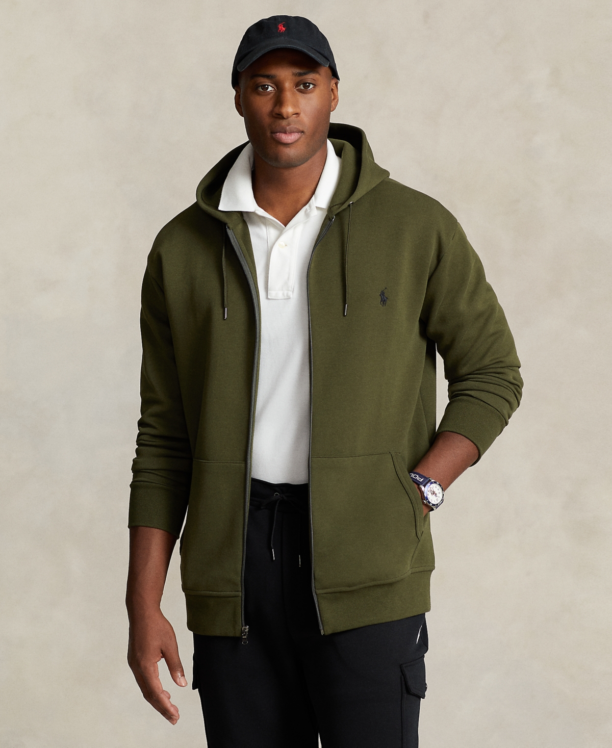 Polo Ralph Lauren Men's Big & Tall Double-knit Full-zip Hoodie In Company Olive
