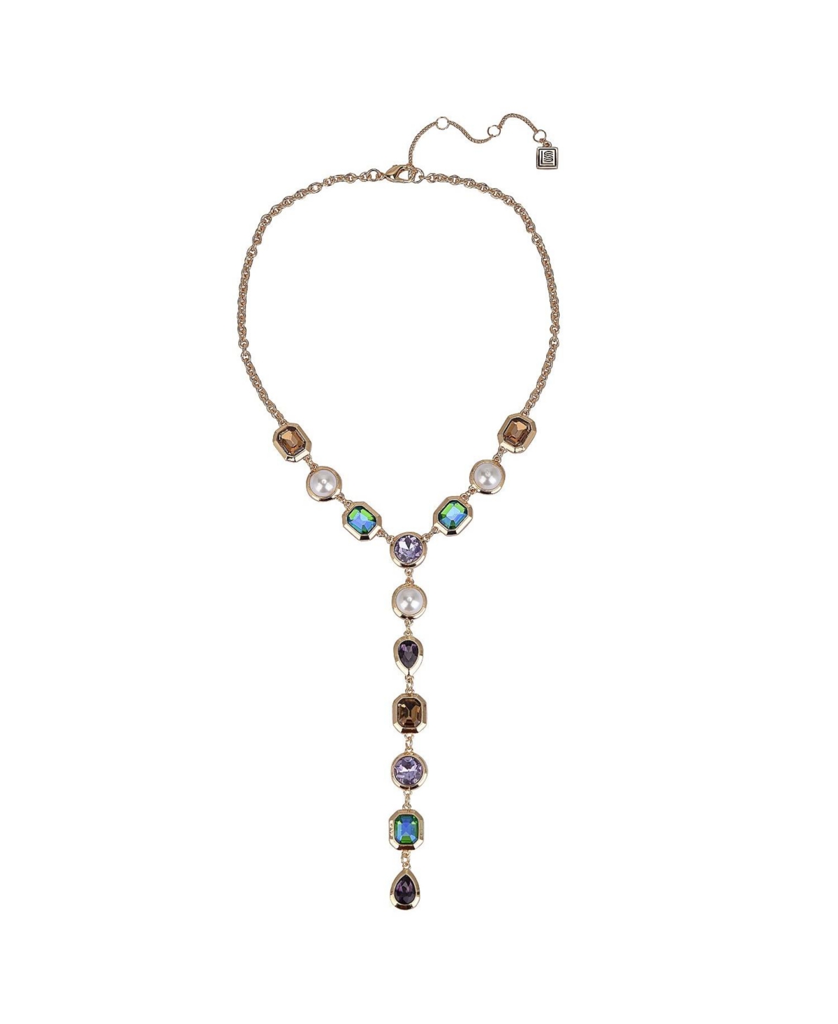 Glass Stone Y Necklace - Multi