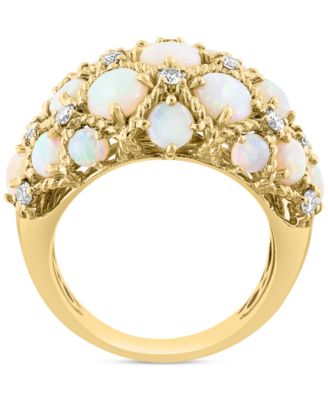EFFY&reg; Opal (5-5/8 ct. t.w.) & Diamond (1/2 ct. t.w.) Lattice Cluster Ring in 14k Gold