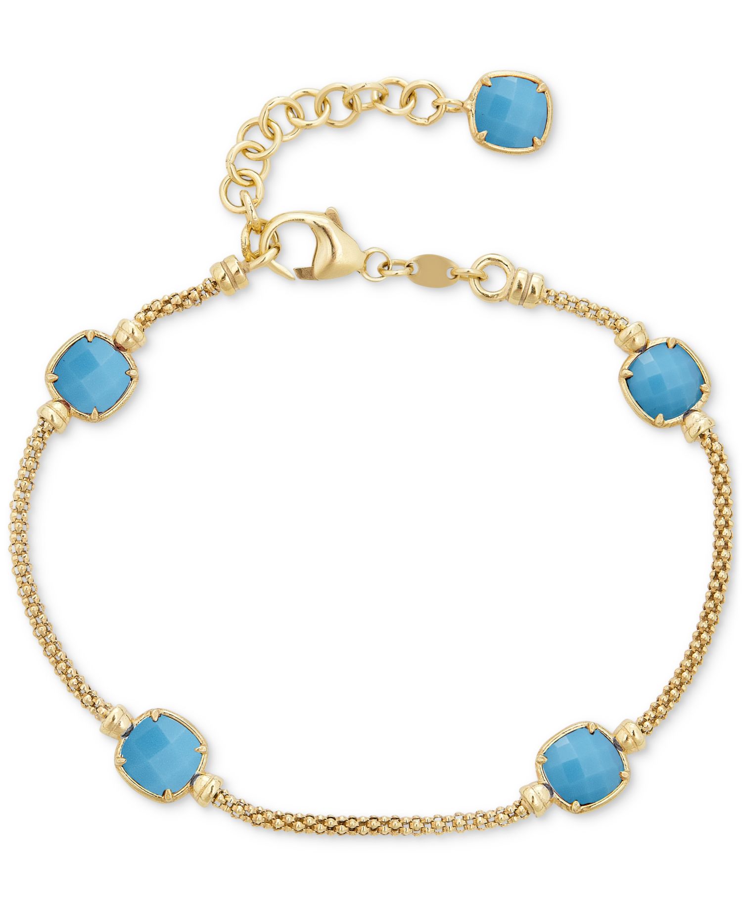 Lapis Lazuli Station Link Chain Bracelet in 14k Gold-Plated Sterling Silver (Also in Turquoise, Citrine, Amethyst, Garnet & Onyx)