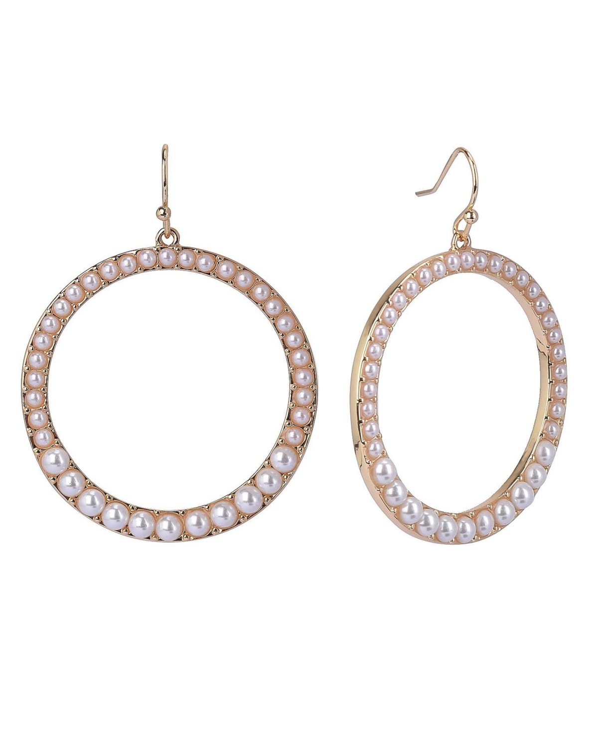 Ring Drop Earrings with Pearl Accents - White