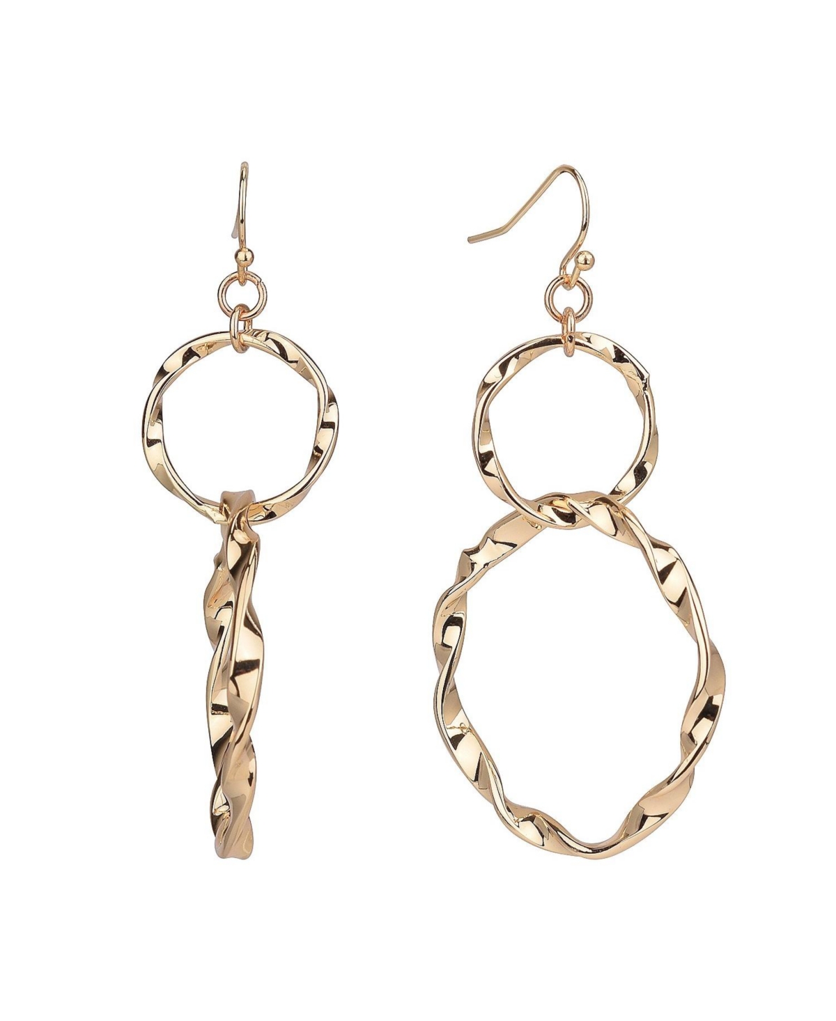 Twisted Ring Drop Earrings - Gold