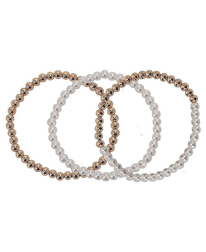 Laundry by Shelli Segal 3 Piece Gold Tone Beaded and Pearl Stretch